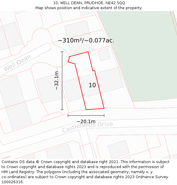 10, WELL DEAN, PRUDHOE, NE42 5QQ: Plot and title map