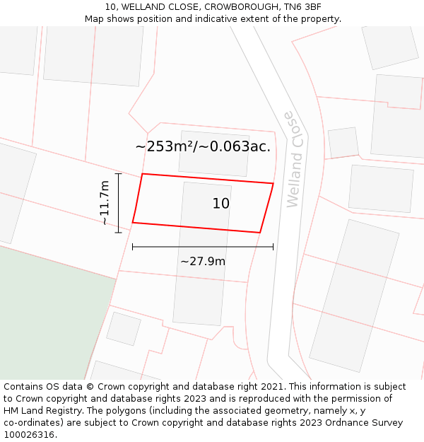 10, WELLAND CLOSE, CROWBOROUGH, TN6 3BF: Plot and title map