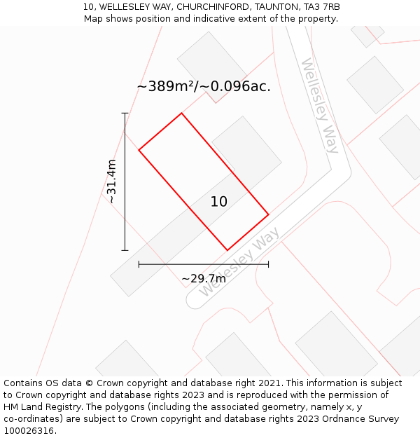 10, WELLESLEY WAY, CHURCHINFORD, TAUNTON, TA3 7RB: Plot and title map