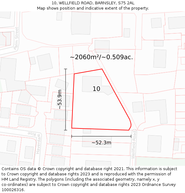 10, WELLFIELD ROAD, BARNSLEY, S75 2AL: Plot and title map