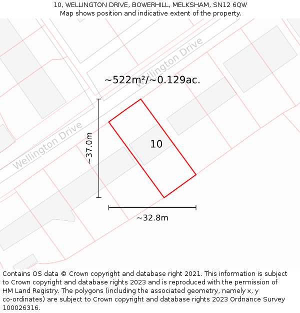 10, WELLINGTON DRIVE, BOWERHILL, MELKSHAM, SN12 6QW: Plot and title map