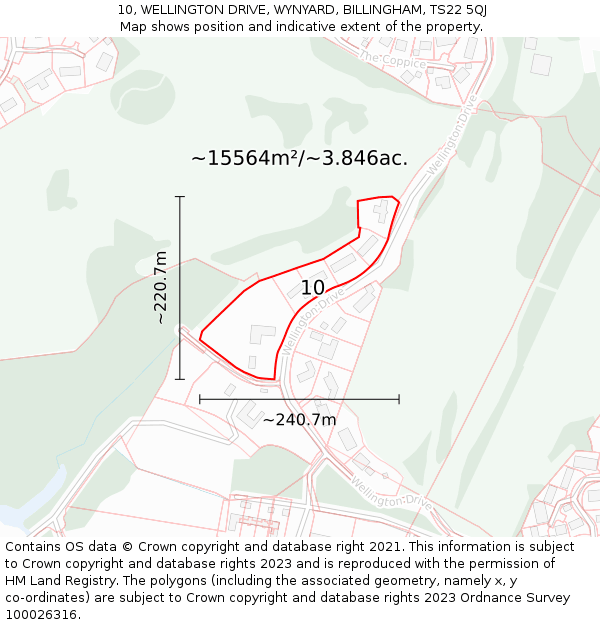 10, WELLINGTON DRIVE, WYNYARD, BILLINGHAM, TS22 5QJ: Plot and title map