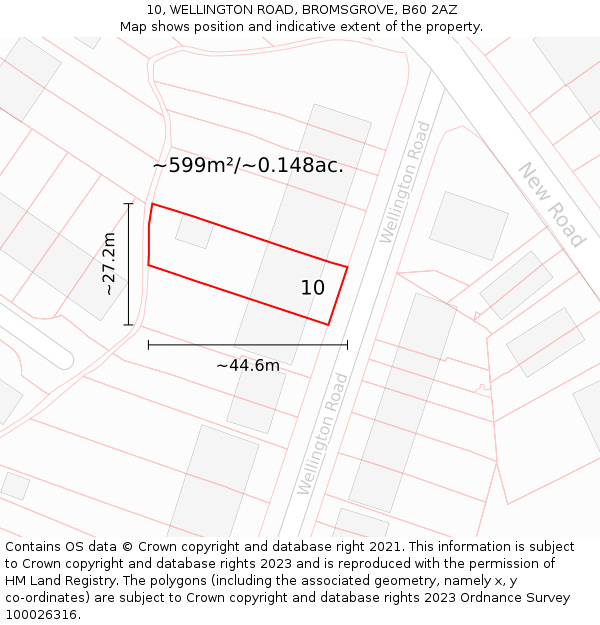 10, WELLINGTON ROAD, BROMSGROVE, B60 2AZ: Plot and title map