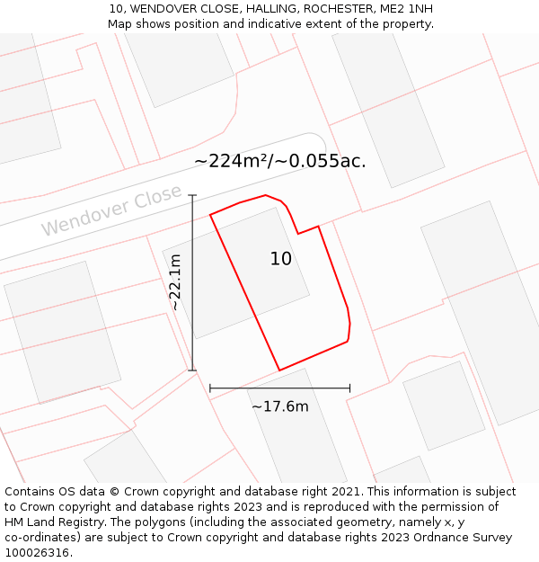 10, WENDOVER CLOSE, HALLING, ROCHESTER, ME2 1NH: Plot and title map