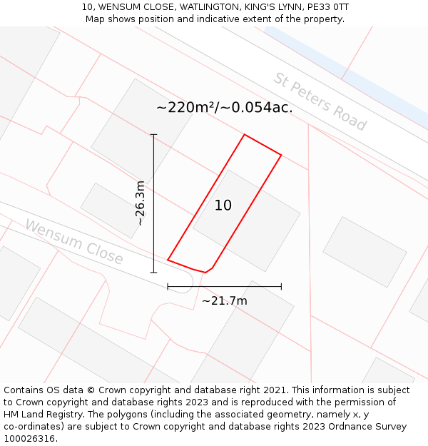 10, WENSUM CLOSE, WATLINGTON, KING'S LYNN, PE33 0TT: Plot and title map