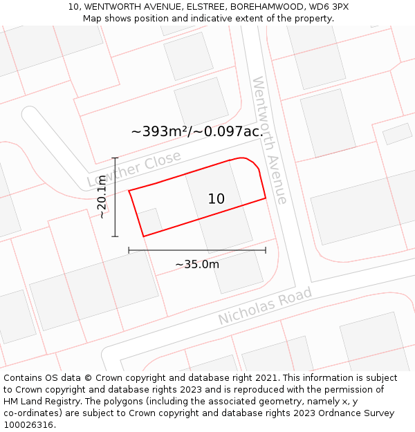 10, WENTWORTH AVENUE, ELSTREE, BOREHAMWOOD, WD6 3PX: Plot and title map