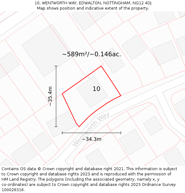 10, WENTWORTH WAY, EDWALTON, NOTTINGHAM, NG12 4DJ: Plot and title map