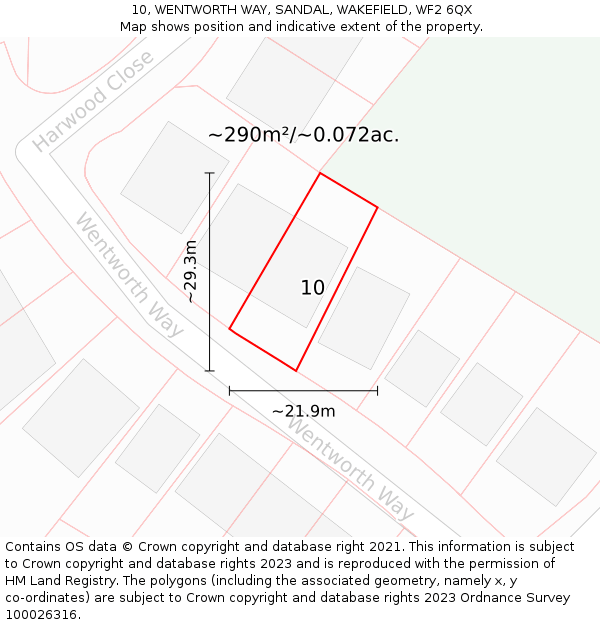 10, WENTWORTH WAY, SANDAL, WAKEFIELD, WF2 6QX: Plot and title map