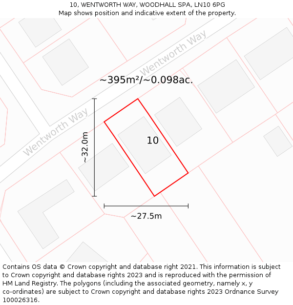 10, WENTWORTH WAY, WOODHALL SPA, LN10 6PG: Plot and title map