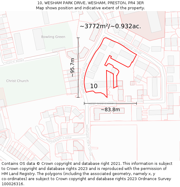 10, WESHAM PARK DRIVE, WESHAM, PRESTON, PR4 3ER: Plot and title map