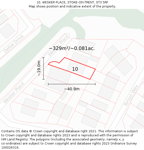 10, WESKER PLACE, STOKE-ON-TRENT, ST3 5RF: Plot and title map