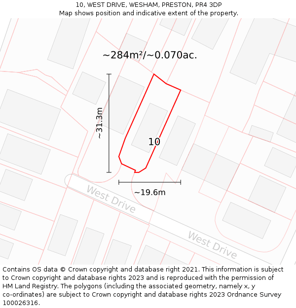 10, WEST DRIVE, WESHAM, PRESTON, PR4 3DP: Plot and title map