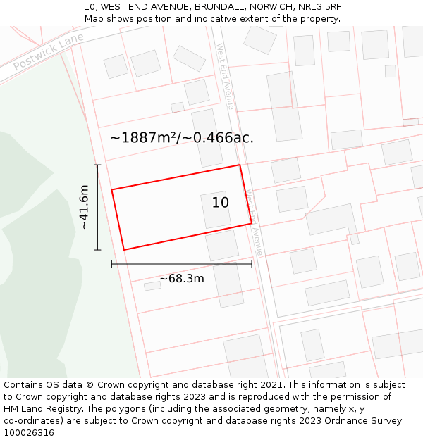 10, WEST END AVENUE, BRUNDALL, NORWICH, NR13 5RF: Plot and title map