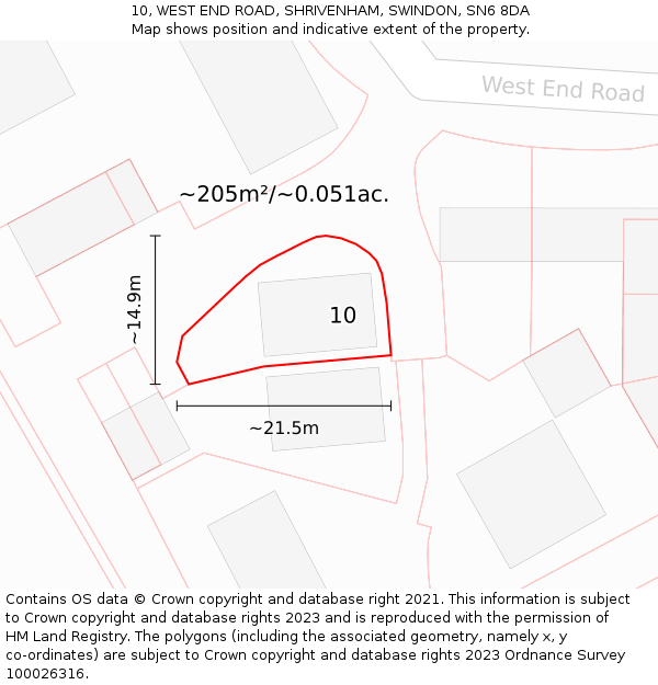 10, WEST END ROAD, SHRIVENHAM, SWINDON, SN6 8DA: Plot and title map