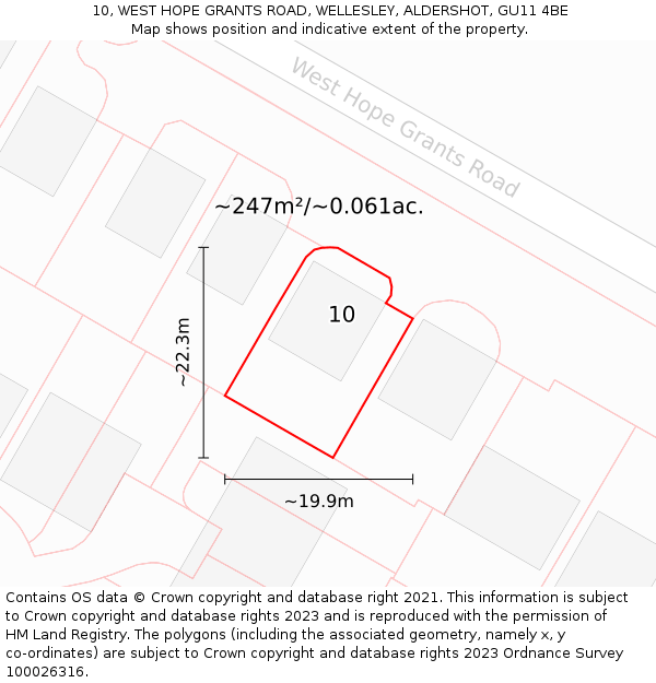 10, WEST HOPE GRANTS ROAD, WELLESLEY, ALDERSHOT, GU11 4BE: Plot and title map