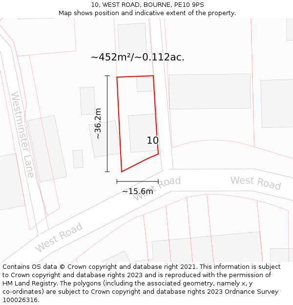 10, WEST ROAD, BOURNE, PE10 9PS: Plot and title map