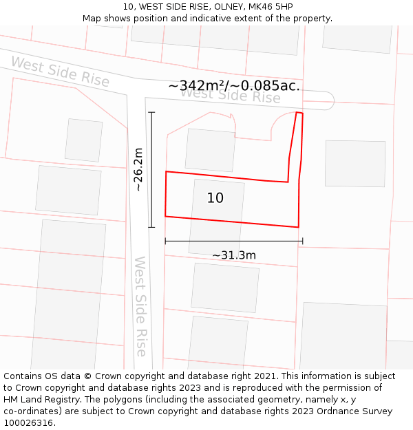 10, WEST SIDE RISE, OLNEY, MK46 5HP: Plot and title map