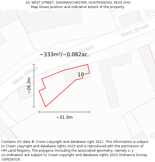 10, WEST STREET, GODMANCHESTER, HUNTINGDON, PE29 2HG: Plot and title map