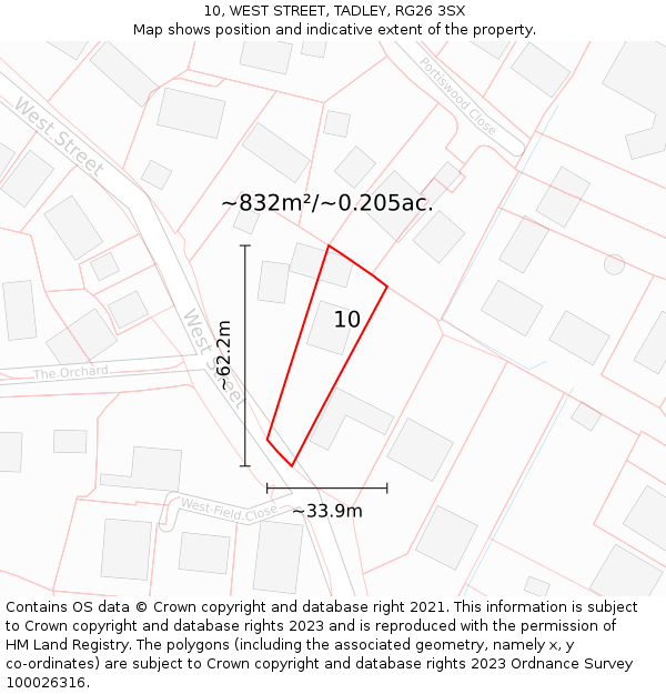 10, WEST STREET, TADLEY, RG26 3SX: Plot and title map