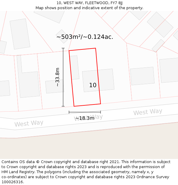 10, WEST WAY, FLEETWOOD, FY7 8JJ: Plot and title map