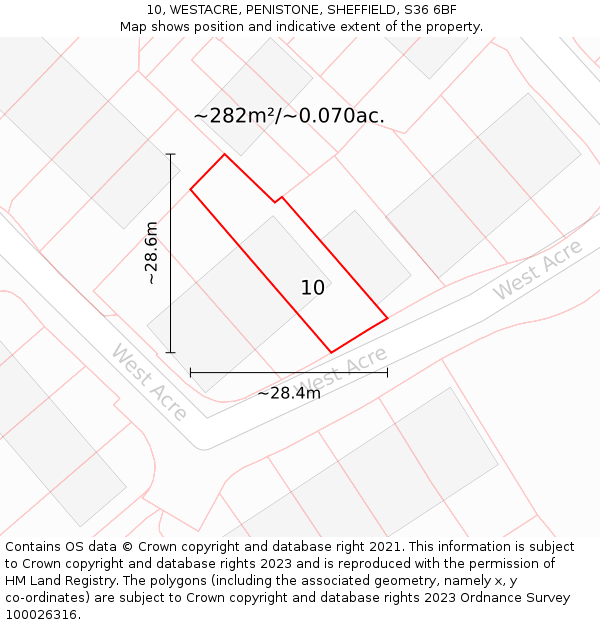 10, WESTACRE, PENISTONE, SHEFFIELD, S36 6BF: Plot and title map