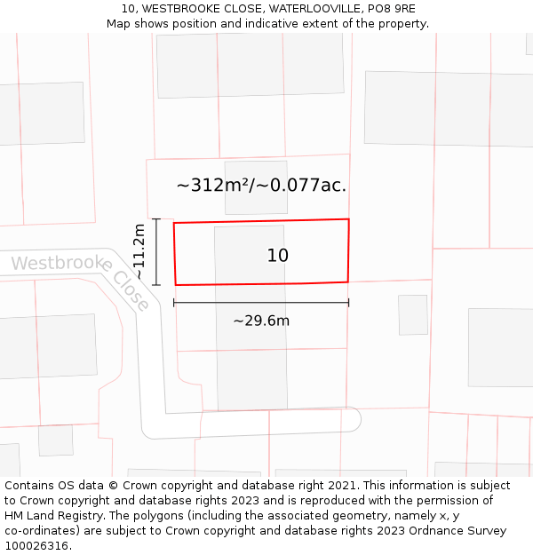 10, WESTBROOKE CLOSE, WATERLOOVILLE, PO8 9RE: Plot and title map