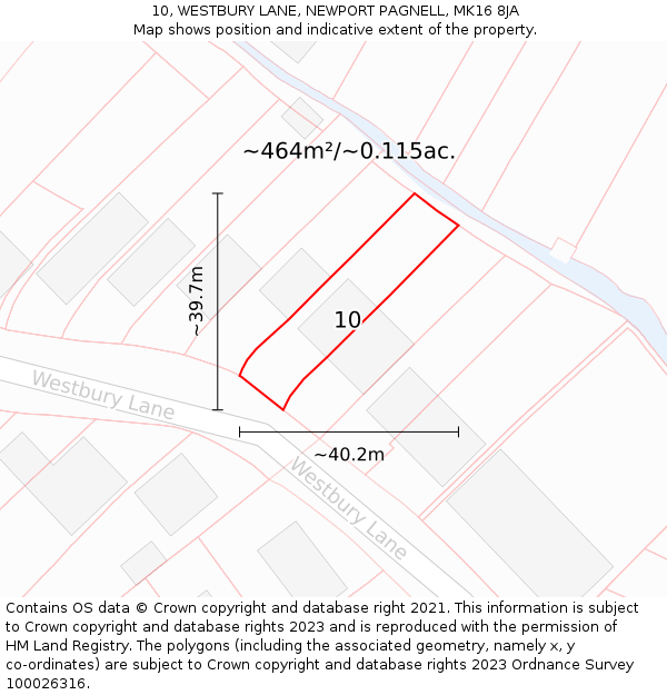 10, WESTBURY LANE, NEWPORT PAGNELL, MK16 8JA: Plot and title map