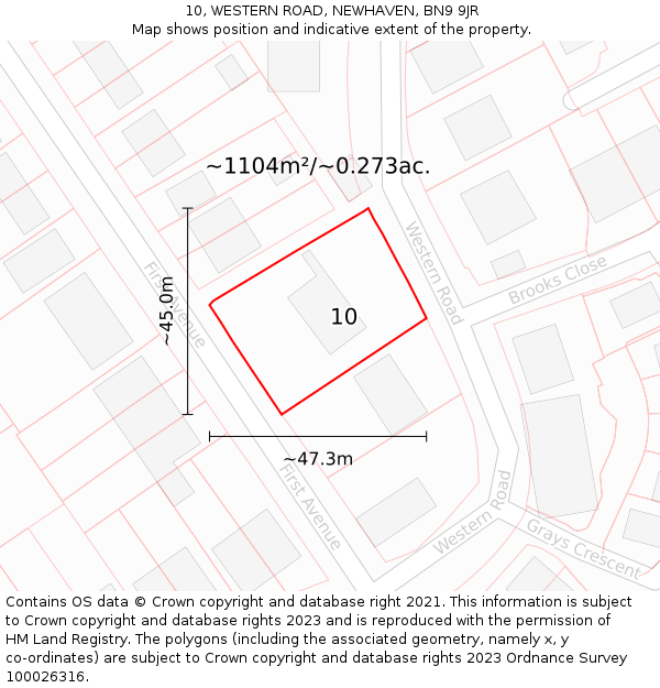 10, WESTERN ROAD, NEWHAVEN, BN9 9JR: Plot and title map