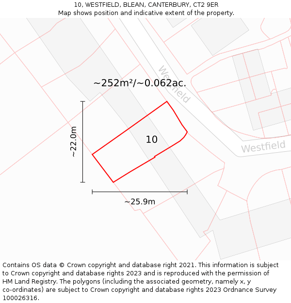 10, WESTFIELD, BLEAN, CANTERBURY, CT2 9ER: Plot and title map