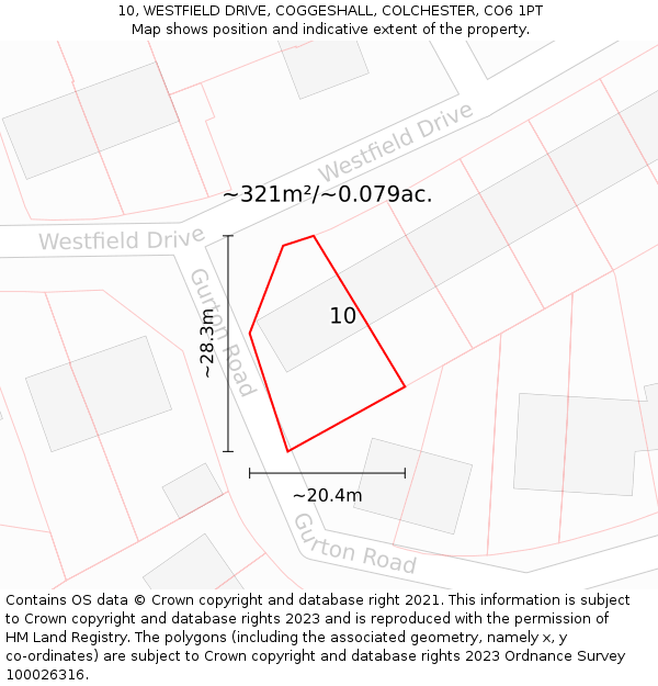 10, WESTFIELD DRIVE, COGGESHALL, COLCHESTER, CO6 1PT: Plot and title map