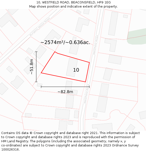 10, WESTFIELD ROAD, BEACONSFIELD, HP9 1EG: Plot and title map