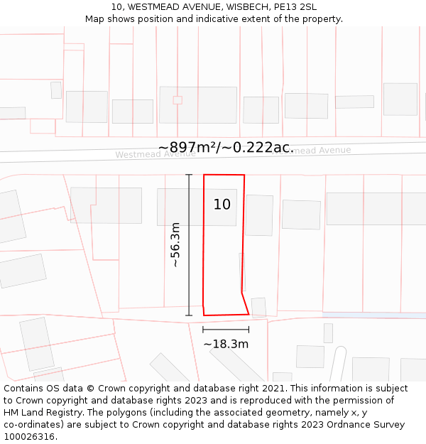 10, WESTMEAD AVENUE, WISBECH, PE13 2SL: Plot and title map