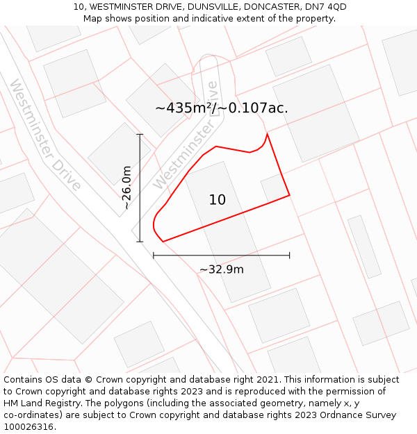 10, WESTMINSTER DRIVE, DUNSVILLE, DONCASTER, DN7 4QD: Plot and title map