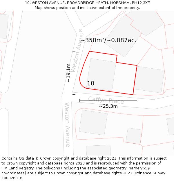 10, WESTON AVENUE, BROADBRIDGE HEATH, HORSHAM, RH12 3XE: Plot and title map