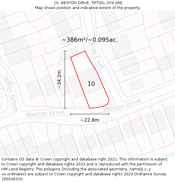 10, WESTON DRIVE, TIPTON, DY4 0AE: Plot and title map