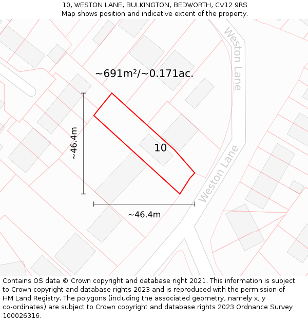 10, WESTON LANE, BULKINGTON, BEDWORTH, CV12 9RS: Plot and title map