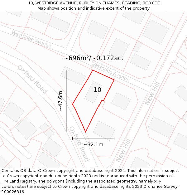 10, WESTRIDGE AVENUE, PURLEY ON THAMES, READING, RG8 8DE: Plot and title map