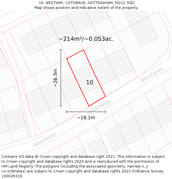 10, WESTWAY, COTGRAVE, NOTTINGHAM, NG12 3QD: Plot and title map