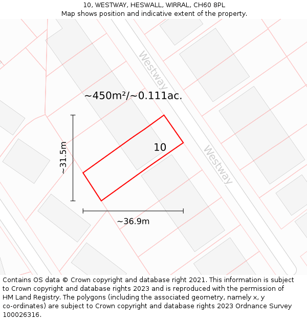 10, WESTWAY, HESWALL, WIRRAL, CH60 8PL: Plot and title map