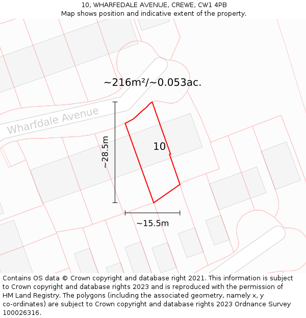 10, WHARFEDALE AVENUE, CREWE, CW1 4PB: Plot and title map