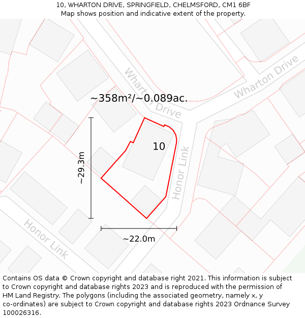 10, WHARTON DRIVE, SPRINGFIELD, CHELMSFORD, CM1 6BF: Plot and title map