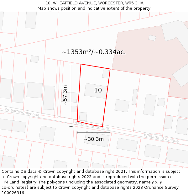 10, WHEATFIELD AVENUE, WORCESTER, WR5 3HA: Plot and title map