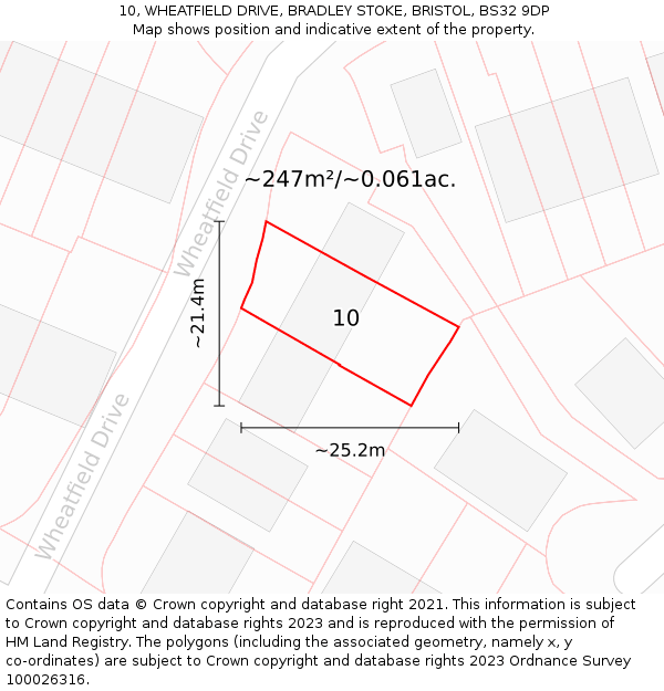 10, WHEATFIELD DRIVE, BRADLEY STOKE, BRISTOL, BS32 9DP: Plot and title map