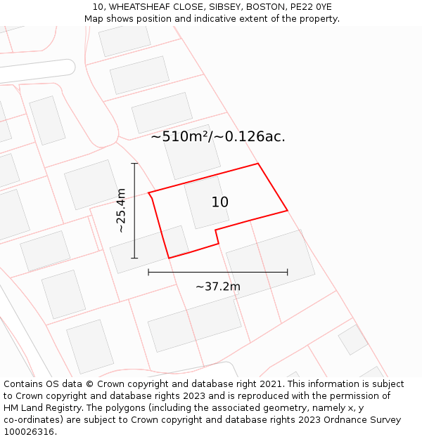 10, WHEATSHEAF CLOSE, SIBSEY, BOSTON, PE22 0YE: Plot and title map