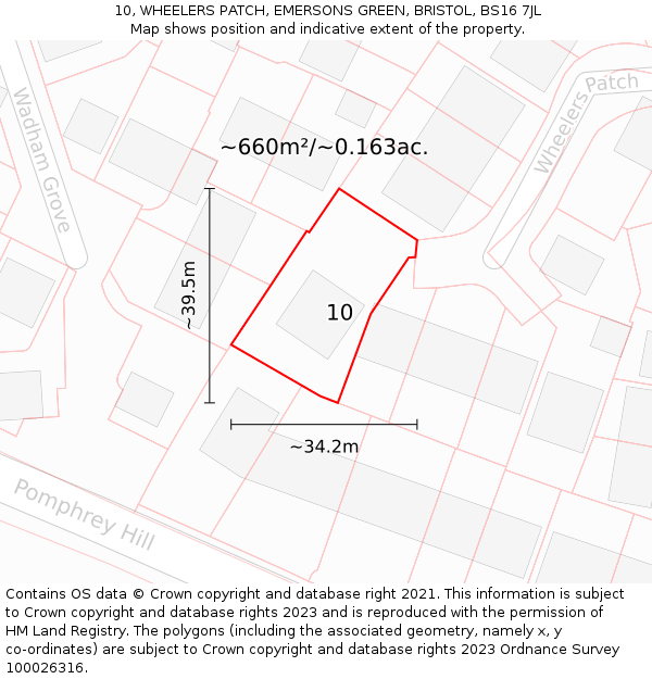 10, WHEELERS PATCH, EMERSONS GREEN, BRISTOL, BS16 7JL: Plot and title map