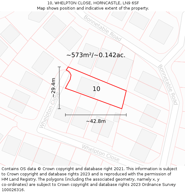 10, WHELPTON CLOSE, HORNCASTLE, LN9 6SF: Plot and title map