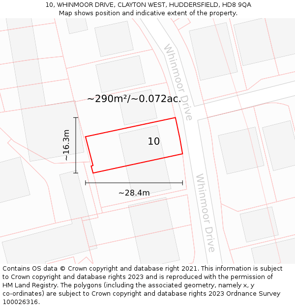 10, WHINMOOR DRIVE, CLAYTON WEST, HUDDERSFIELD, HD8 9QA: Plot and title map