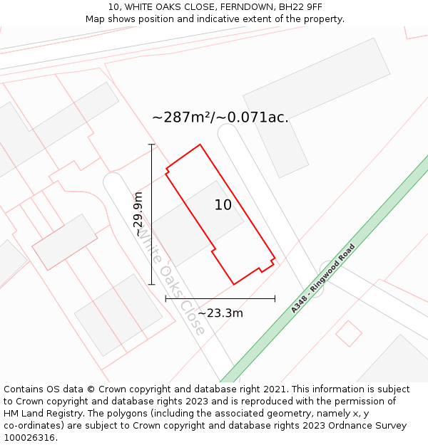 10, WHITE OAKS CLOSE, FERNDOWN, BH22 9FF: Plot and title map