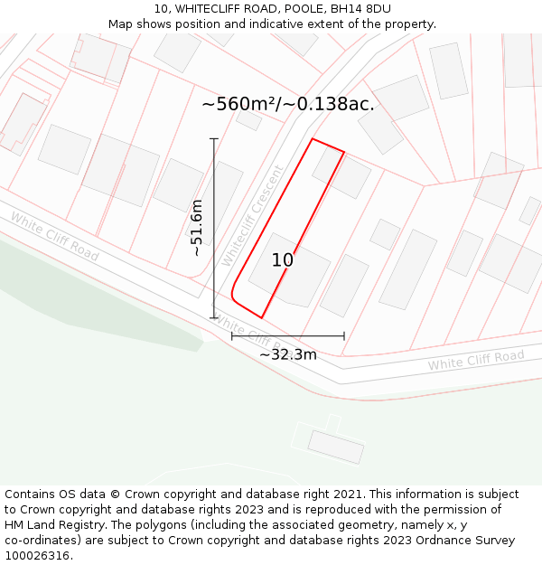 10, WHITECLIFF ROAD, POOLE, BH14 8DU: Plot and title map