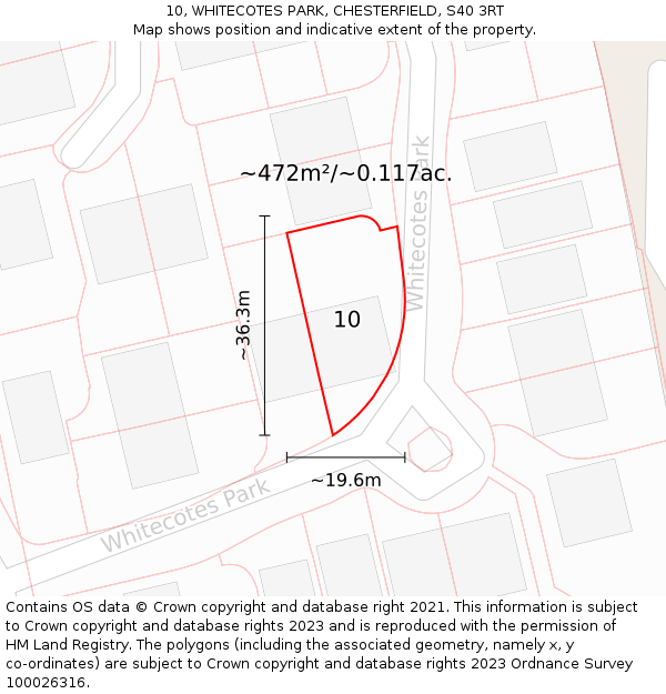 10, WHITECOTES PARK, CHESTERFIELD, S40 3RT: Plot and title map